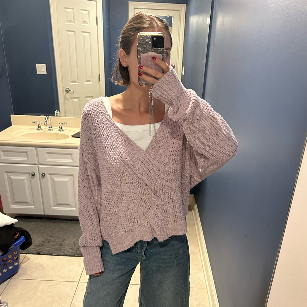 Free People Lavender V-Neck Sweater